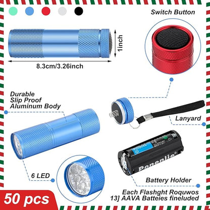 VIHOSE 100 Pcs Christmas Stocking Stuff Gift Mini Flashlight Set Bulk LED Handheld Torches with Lanyard 300 Pcs No. 7 Batteries Box Aluminum Small Flashlights for Party Night Power Outage Emergency