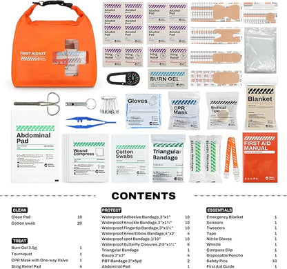 RHINO RESCUE Waterproof First Aid Kit, Lightweight Boat Dry Bag, Emergency Survival Supplies for Outdoor Kayak Floating Swimming & Camping (Orange)