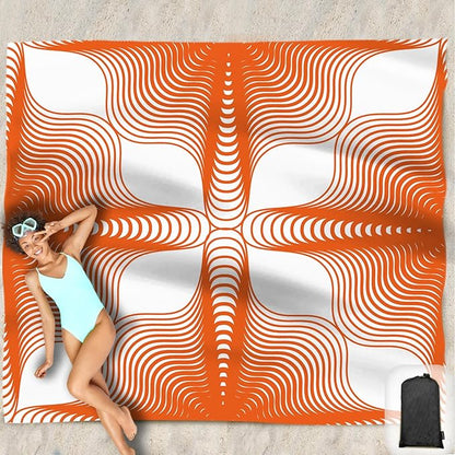 Beach Blanket Waterproof Sandproof Oversized 95”x 80”,Sand Free Beach Mat with Corner Pockets,Portable Mesh Bag for Beach Festival,Picnic,Travel and Outdoor Camping (Burningorange)