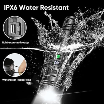 Flashlights Rechargeable 900000 High Lumens, 1500M Long Beam LED Handheld Flashlights, Super Bright Tactical Flashlight with Power Display & IPX6 Waterproof LED Flash Light for Camping Hiking