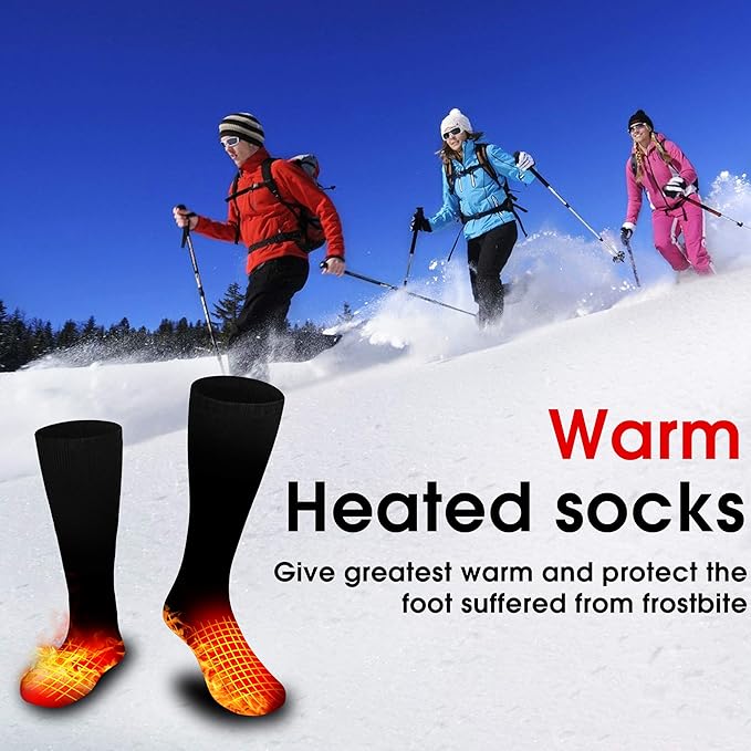 MMlove Heated Socks, Electric Socks Rechargeable Heated Socks for Men Women 3 Heat Settings Winter Thermal Socks, Indoor Outdoor Foot Warmers for Skiiing Hiking Camping Fishing Working