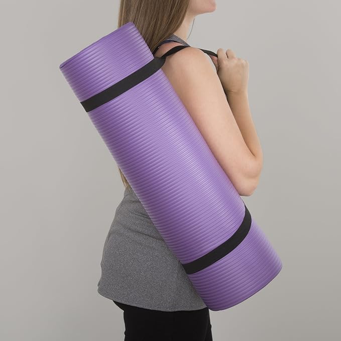 Extra-Thick Yoga Mat - Durable Comfort Non-Slip Foam Workout Mat for Fitness, Pilates, and Floor Exercises with Carrying Strap by Wakeman