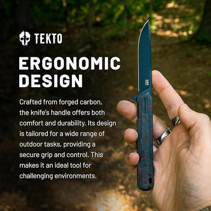 F2 Bravo Folding Pocket Knife - D2 Steel Blade, Ceramic Ball Bearings - EDC - Snap, Swift Flip for Camping, Backpacking - 2.4oz (68g), Forged Ember Handle, Black Titanium Accents