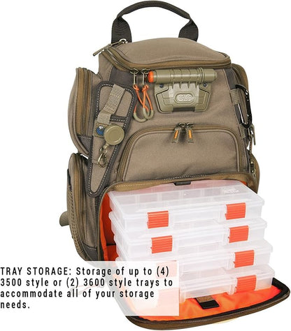 Wild River by CLC WT3503 Tackle Tek Recon Lighted Compact Tackle Backpack & Four PT3500 Trays, Clear, Water-Resistant Phone Storage,Beige , 12.75 x 6.75 x 15 "