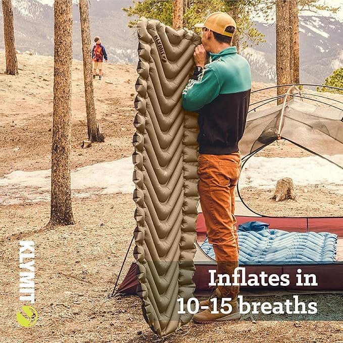 Klymit Luxe Travel Pillow and Insulated Static V Inflatable Sleeping Pad Bundle for Camping and Backpacking