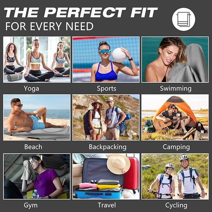2 Pack Microfiber Beach Towel Large Travel Towel 60 x 30 Inch Quick Dry Swimming Towel Absorbent Ultra Compact Lightweight Camping Towel for Gym, Hiking, Pool, Yoga