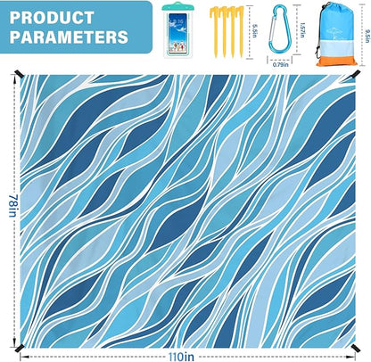 Beach Blanket Oversized Extra Large78 X 110",Waterproof Sandproof Beach Blanket 2-8 Adults Lightweight Durable for Travel Camping Hiking Picnic