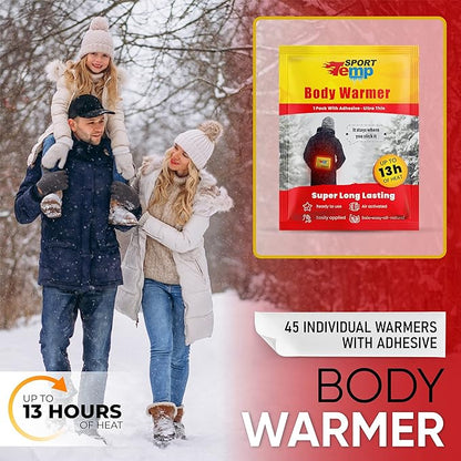 Body Warmers (45 Count) - Up to 13 Hours of Heat, Easily Apply with Adhesive - Ultra Thin, Easy, All Natural - Air Activated, Odorless Hot Body Warmers - Sport Temp