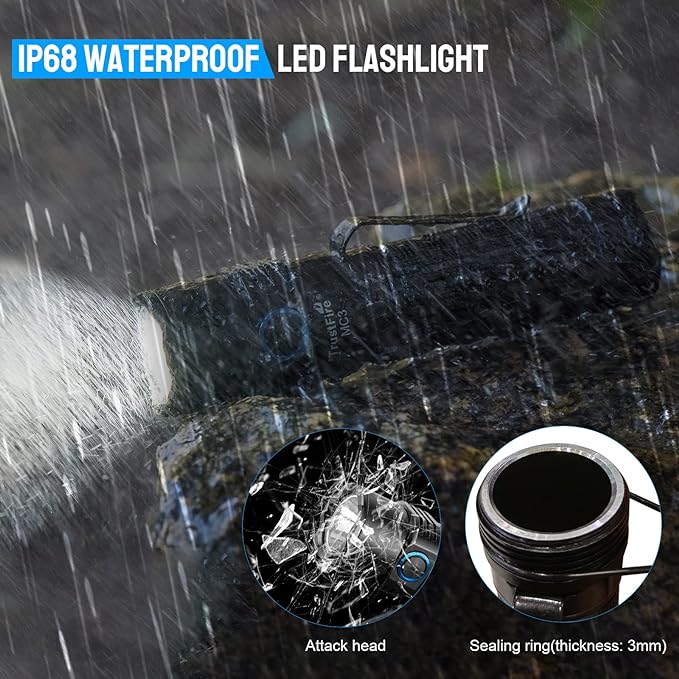TrustFire MC3 Tactical LED Flashlight 2500 Lumens USB Magnetic Charging Torch Rechargeable Flashlights IP68 Waterproof EDC Flashlight Work Flashlight with Memory Strobe Mode, for Gift Giving