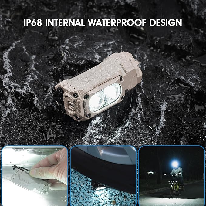 WUBEN E7 1800 Lumen Rechargeable Mini Flashlight with Magnet - Super Bright 6 Modes Khaki EDC Flashlight, Typ-C Rechargeable LED; IP68 Pocket Flashlight for Headlamp Use, Rescue, Camping