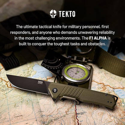 F1 Alpha Folding Pocket Knife - Modified Straight Back Blade, Titanium Coated D2 Steel, Ideal for Outdoor Camping and Backpacking, Tactical Carbon Fiber Handle, Blue Titanium Accents