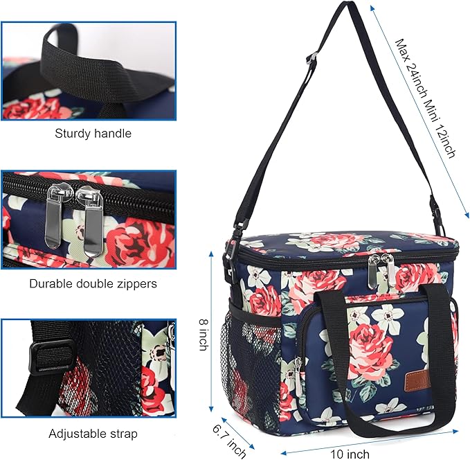 Femuar Lunch Bags for Women/Men, Insulated Lunch Bag for Work Office Picnic - Large Lunch Cooler Bag Leakproof Lunch Box with Adjustable Shoulder Strap for Adults - Floral