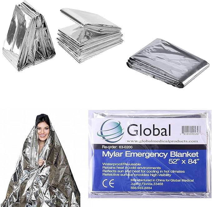 Emergency Mylar Thermal Blankets - 12 Pack | Survival Space Fire Blankets for Outdoor Adventures, Marathons, First Aid | Waterproof & Windproof | Ideal for Camping & Hiking