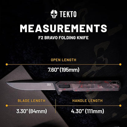 F2 Bravo Folding Pocket Knife - D2 Steel Blade, Ceramic Ball Bearings - EDC - Snap, Swift Flip for Camping, Backpacking - 2.4oz (68g), Forged Ember Handle, Black Titanium Accents