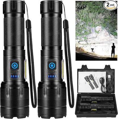 Rechargeable Flashlights High Lumens, 990,000 Lumen Super Bright Led Flash Light, Powerful Flashlight with 7 Modes, COB Light, IPX7 Waterproof for Camping, Emergencies