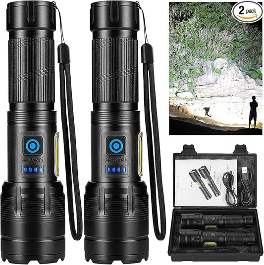 Rechargeable Flashlights High Lumens, 990,000 Lumen Super Bright Led Flash Light, Powerful Flashlight with 7 Modes, COB Light, IPX7 Waterproof for Camping, Emergencies
