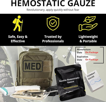 First Aid Advanced Quick Clotting Combat Gauze - Flexible Hemostatic Gauze - to Stop The Bleed kit Faster with Quick Clotting - Survival Kit Supplies - 3" x 12.5' - Pack of 5