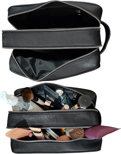RUSTIC TOWN Full Grain Leather Travel Toiletry Bag - Dopp Kit Travel Organizer (Medium, Black)