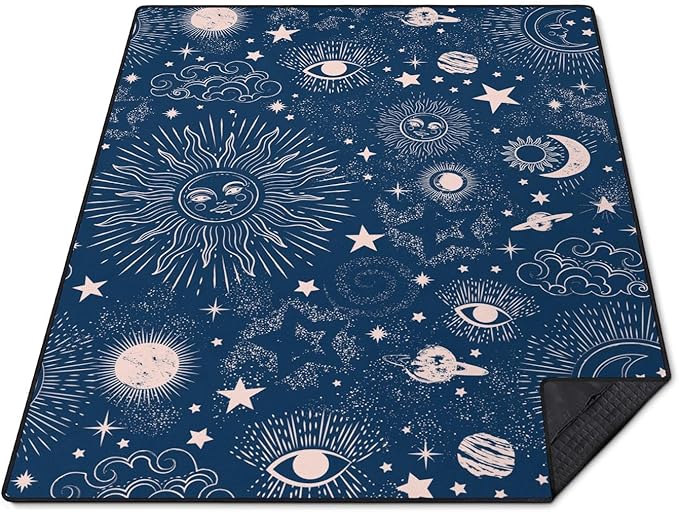 Goth Sun and Moon Picnic Blanket Waterproof Foldable Extra Large Picnic Mat Beach Blanket 60"x80" for Camping Beach Hiking Patio Party Decor Gifts