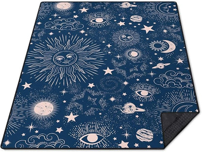 Goth Sun and Moon Picnic Blanket Waterproof Foldable Extra Large Picnic Mat Beach Blanket 60"x80" for Camping Beach Hiking Patio Party Decor Gifts