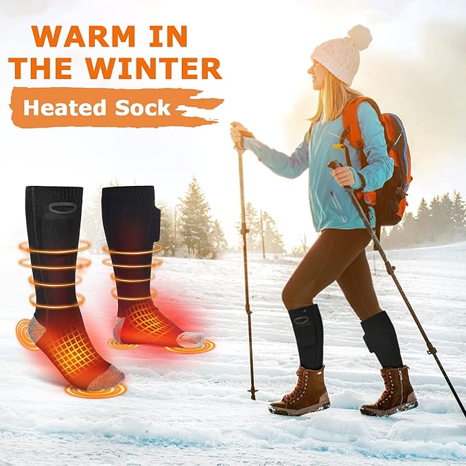 Heated Socks, Rechargeable Electric Socks with 3 Heat Settings, 8 Hours Heating time Winter Foot Warmers with Large Capacity Batteries for Men/Women