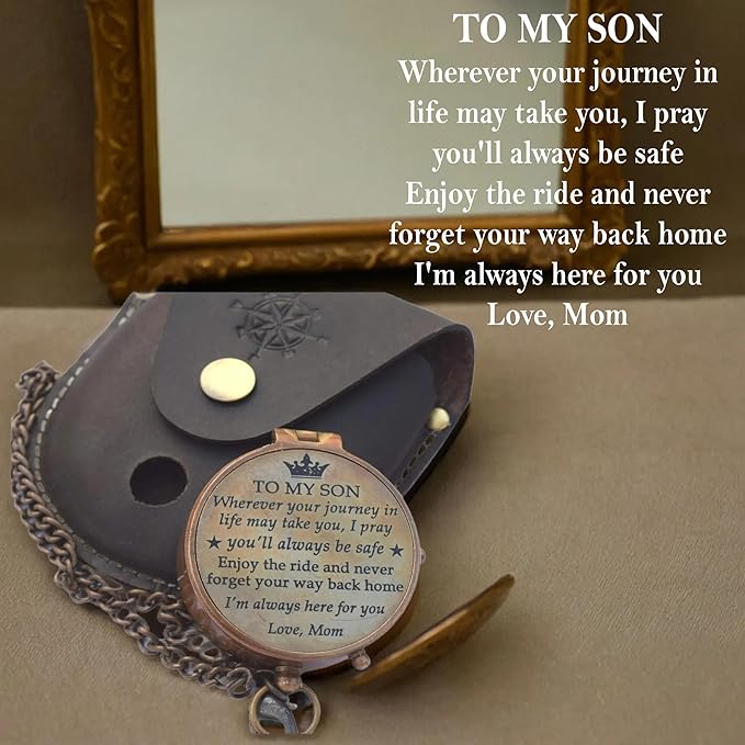 Engraved Brass Compass, Antique Nautical Vintage Directional Magnetic Compass, with Famous Scripture Quote, Baptism Gifts with Leather Case