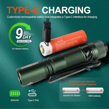 ACEBEAM Pokelit AA Rechargeable Mini Flashlight with Clip, 1000 High Lumens Pocket EDC Flashlight, Super Bright Small Flashlight, Led Flashlight for Camping,Hiking,Everyday Use, Cool White Light