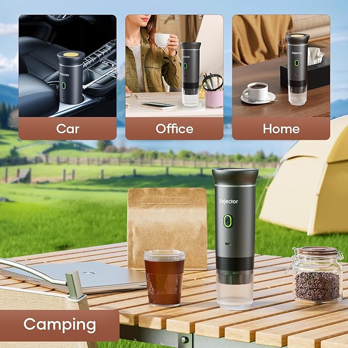 kejector Portable Coffee Maker Espresso Machine for Travel Nano Car Coffee Maker Compatible with Ground Coffee & Capsule for RV, Hiking Camping Office, Travel Espresso Maker Electric Gray