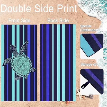 Bnuitland Turtle Pattern Beach Towel (35X75 inches), Oversized Quick Drying Absorbent Sand Free, Cute Towels for Travel Swimming Pool Picnic, 88% Polyester and 12% Polyamide,Blue