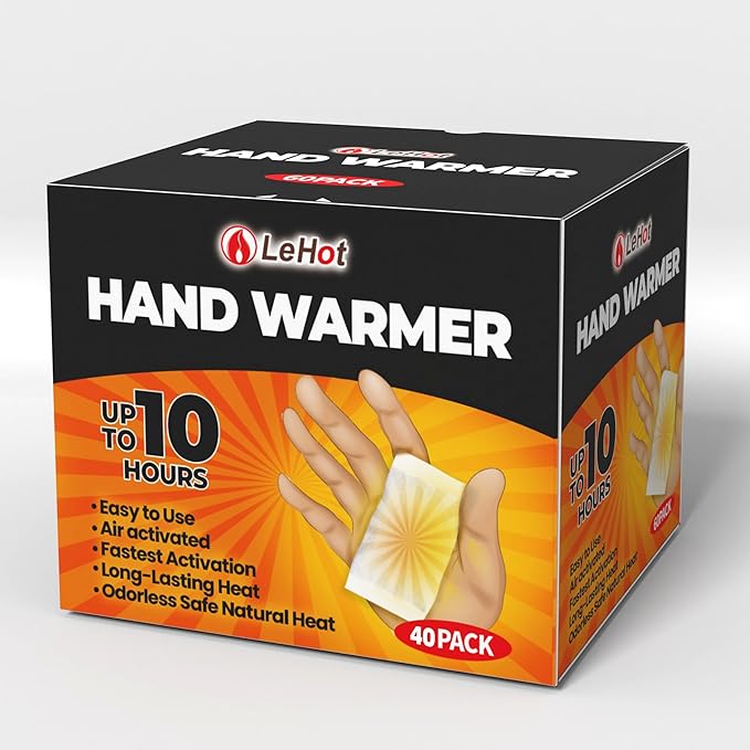 Hand Warmers - 40 Packs Hot Hands Disposable Heat Pad, Hot Hands Hand Warmers, Up to 10 Hours of Safe and Continuous Heat, Perfect for Camping, Outdoor Skiing, Fishing Ideal for Outdoors and Travel.