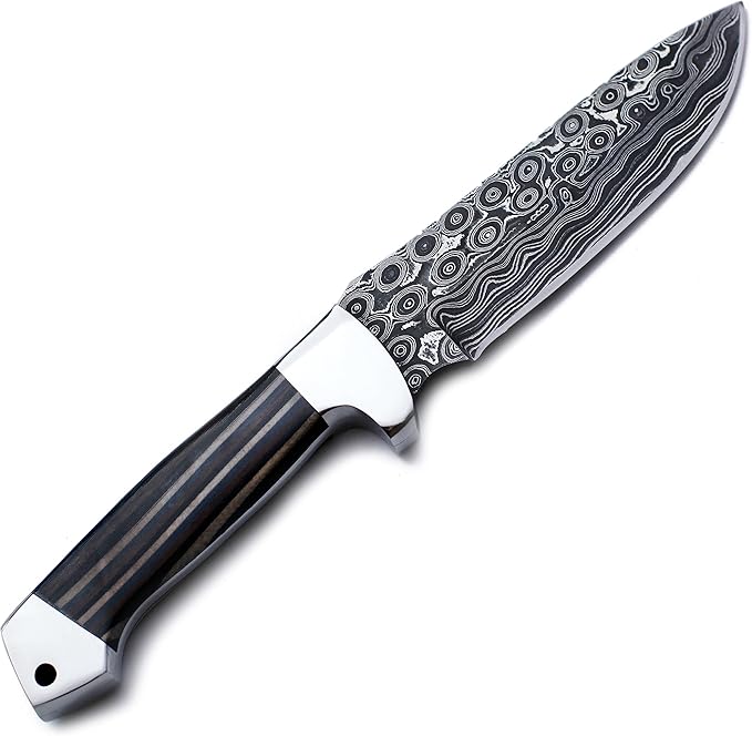Handmade Damascus Steel Knife for Hunting,Survival,Camping,Bushcraft,and Fishing Fixed Blade with Drop Point-Full Tang Micarta Handle with Cowhide-Leather Sheath - WKD-798