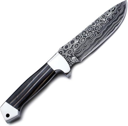 Handmade Damascus Steel Knife for Hunting,Survival,Camping,Bushcraft,and Fishing Fixed Blade with Drop Point-Full Tang Micarta Handle with Cowhide-Leather Sheath - WKD-798