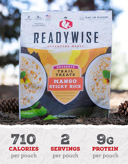 READYWISE - Outdoor Mango Sticky Rice, 12 Servings, Pack of 6, Emergency Preparedness, Freeze Dried Food, MRE, Snack Pack, Survival Food, Emergency Food for Backpacking, Camping, and Hiking