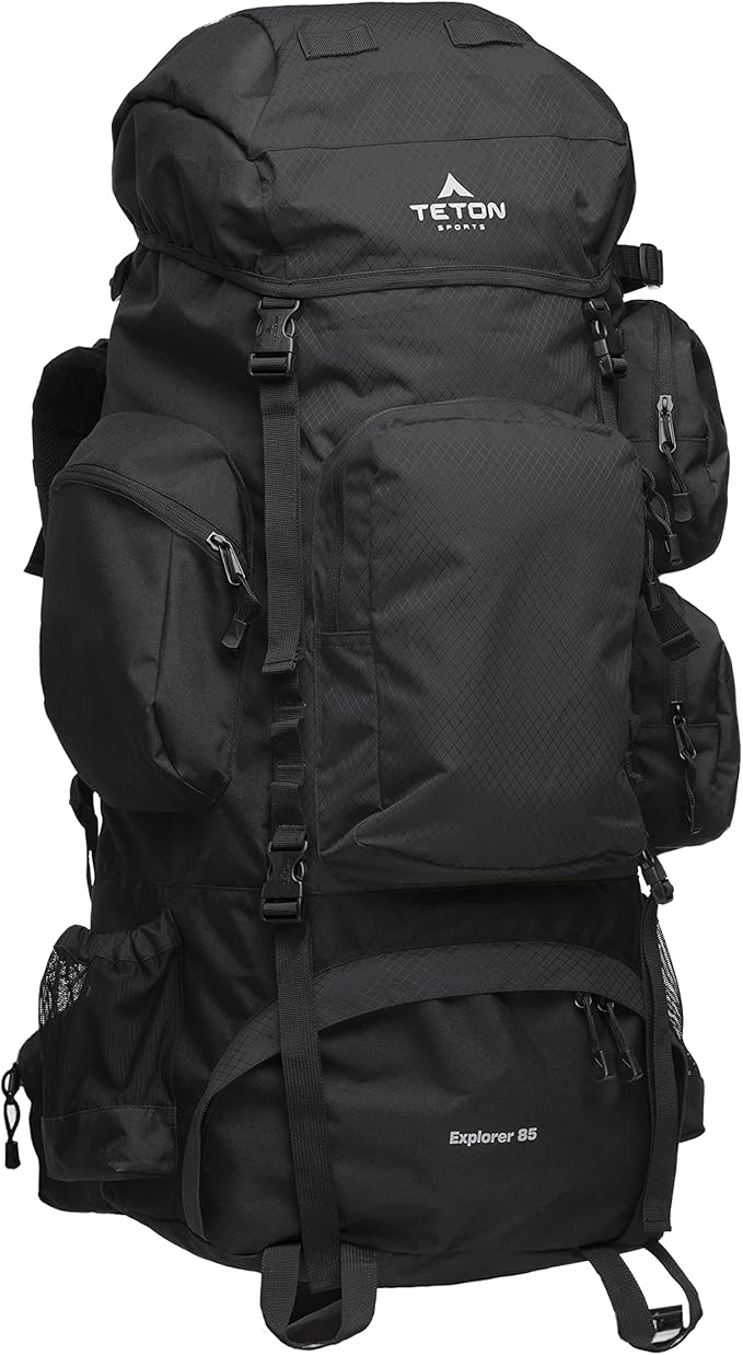 TETON 85L Explorer Internal Frame Backpack for Hiking, Camping, Backpacking, Rain Cover Included, Black
