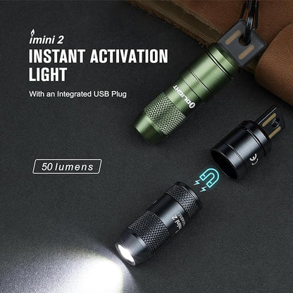 OLIGHT IMINI 2 EDC Rechargeable Keychain Flashlight, 50 Lumens Compact and Portable Mini Light, Tiny LED Keyring Lights with Built-in Battery Ideal for Everyday Carry and Emergencies (Black)