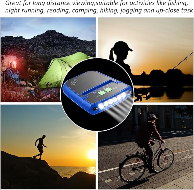 Mudder 2 Pieces LED Clip on Cap Lights USB Rechargeable Cap Flashlight Clip Waterproof Ultra Bright Hat Hands-Free Light Flashlight Headlamp for Fishing Camping Hand Work (Blue)