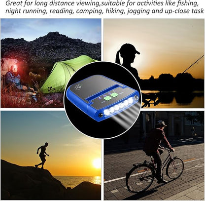 Mudder 2 Pieces LED Clip on Cap Lights USB Rechargeable Cap Flashlight Clip Waterproof Ultra Bright Hat Hands-Free Light Flashlight Headlamp for Fishing Camping Hand Work (Blue)