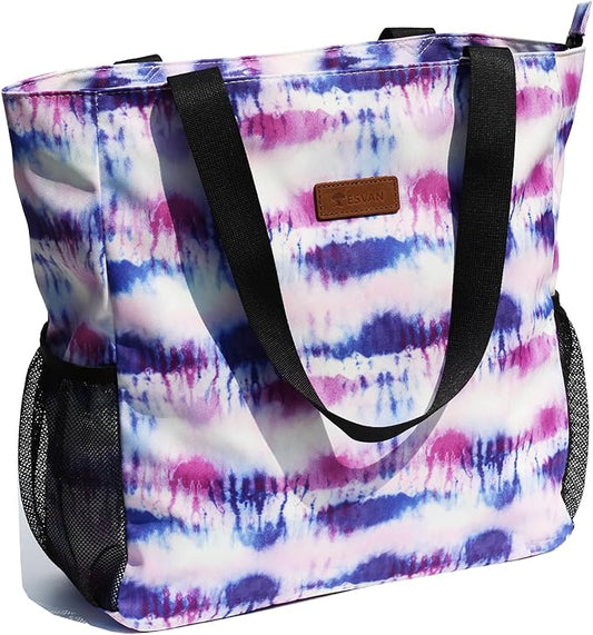 ESVAN Original Floral Water Resistant Large Tote Bag Shoulder Bag for Gym Beach Travel Daily Bags Upgraded