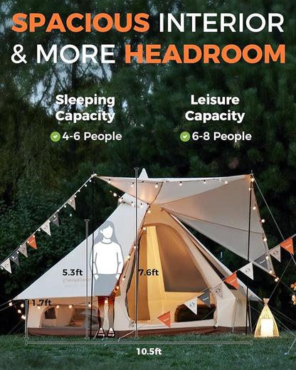 KingCamp Camping Tent 6-8 Person, Weatherproof Hot Tent Large Family Cabin Tents with Stove Jack, Waterproof & Windproof for Family Camping & Outdoor Parties