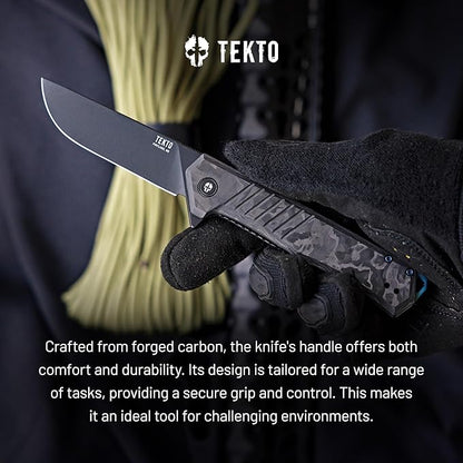 F1 Alpha Folding Pocket Knife - Modified Straight Back Blade, Titanium Coated D2 Steel, Ideal for Outdoor Camping & Backpacking,Tactical Forged Carbon Fiber Handle, Blue Titanium Accents
