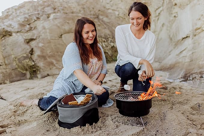 ONIVA - a Picnic Time brand Caliente Portable Charcoal Grill & Cooler Tote, Take Anywhere BBQ Grill with Cooler Bag, Grill for Outdoor Use, (Black with Gray Accents)
