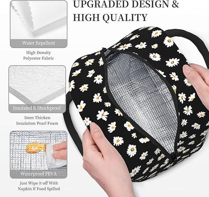 Daisy Lunch Bag Lunch Box for Women Men Boys Girls, Reusable Insulated Lunch Tote Bag, Leakproof Thermal Cooler Sack Food Handbags High Capacity for Work School Picnic Camping Gifts