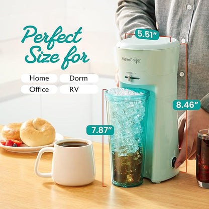 HyperChiller EHC824 Iced & Hot Coffee Maker, Adjustable Flow/Strength Lever, Includes 20 Oz. Tumbler & Reusable Straw, Compatible with Coffee Grounds, Removable, Reusable Mesh Filter, Mint