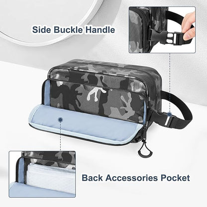 Toiletry Travel Bag for Men Tactical Hygiene Bag, Shaving Kit Toiletries Organizer Dopp Kit with Large Capacity, Black Camo(Empty Bag Only)