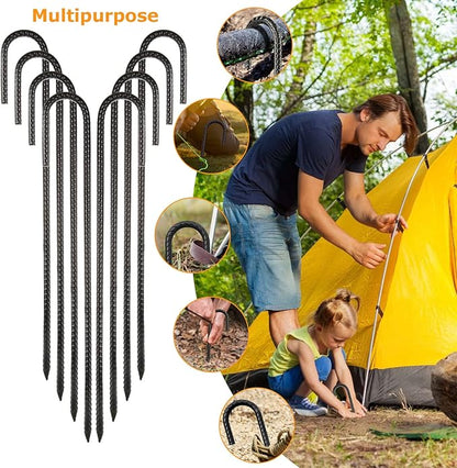 16 Inch Rebar Stakes, 12Pcs Heavy Duty Rebar Stakes J Hook 5/16 Ground Stakes Tent Stakes Rust Proof Coated Ground Anchors with Chisel Point End for Camping Camping Tent