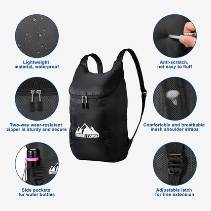 BASE CAMP Hiking Backpack,12L Portable Lightweight Packable Travel Daypacks for Women Men, Foldable Shoulder Pack Casual Outdoor Bag