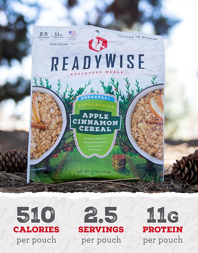 READYWISE - Outdoor Apple Cinnamon, 2.5 Servings, Pack of 1, Emergency Preparedness, Freeze Dried Food, MRE, Snack Pack, Survival Food, Emergency Food for Backpacking, Camping, and Hiking