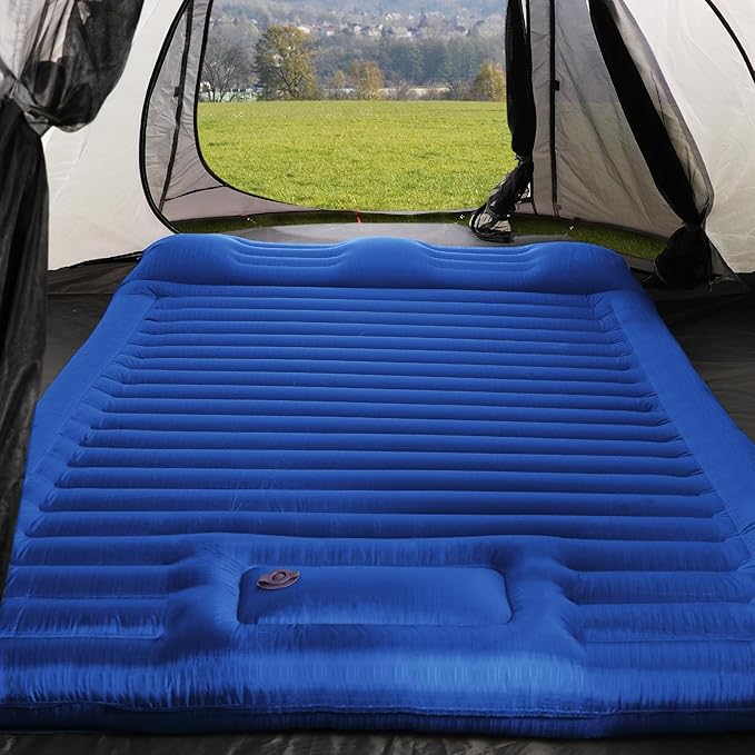 TOBTOS Double Sleeping Pad for Camping, Extra Thick 6" Camping Mattress 2 Person with Pillow Built-in Foot Pump, Inflatable Sleeping Mat for Camping, Backpacking, Hiking, Traveling(Blue)