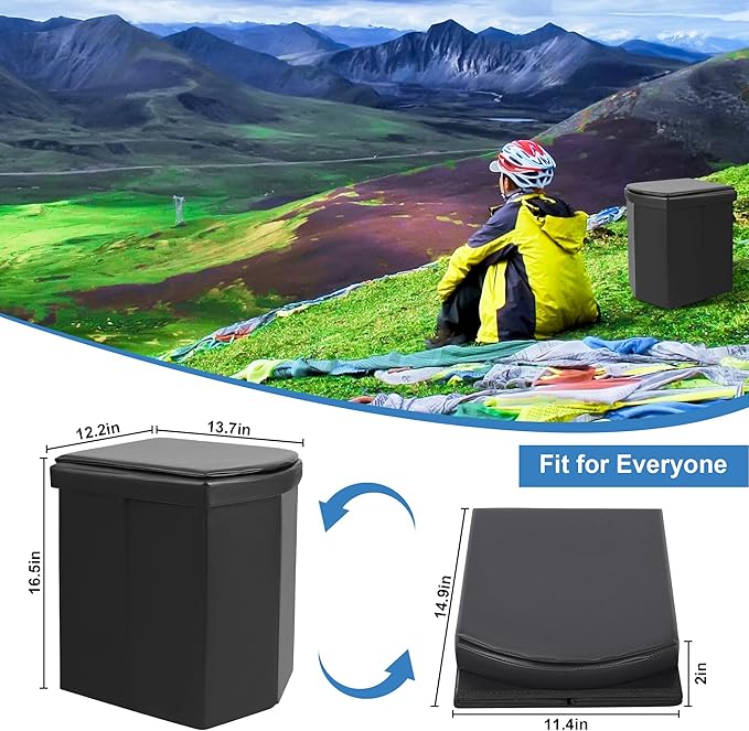 Portable Toilet for Camping, Outdoor Portable Potty For Adults with Lid & Garbage Bags, Large Foldable Travel Toilet, Lightweight Camping Toilet Bucket Toilet for Car/Boat/Beach/Hiking/Long Trip