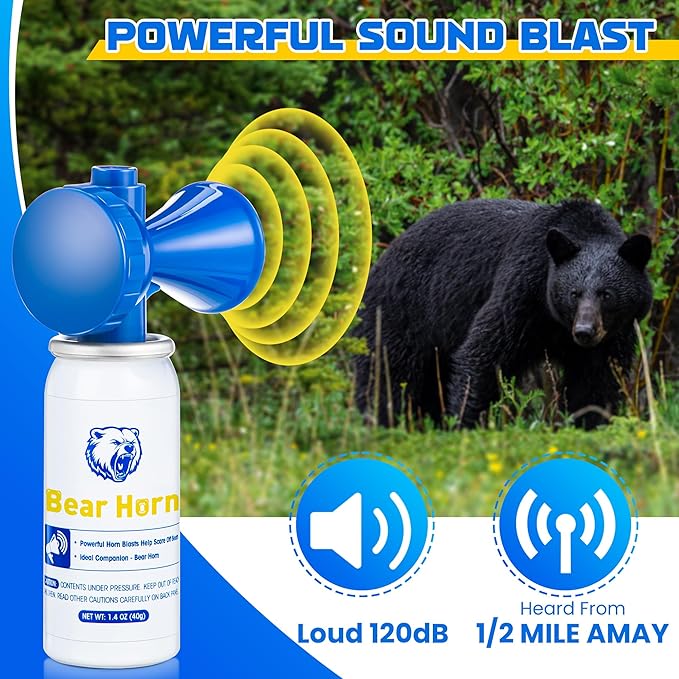 2 Pack 1.4oz Bear Horn Self Defense, Loud Air Horn for Bears, 120dB Heard up to 1/2 Mile Away, Air Horns for Safety for Wild Animals, Bear Alarm Scare Bears, Ideal for Hiking